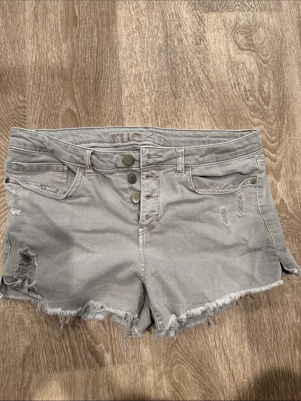 Rue21 Light Gray Distressed Denim Shorts